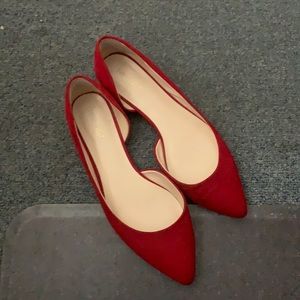 Pointed Toe D’Orsay Suede Flats in Crimson